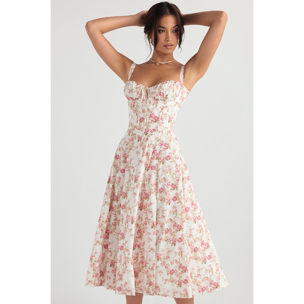 [Commense] White Rosebud Print Bustier Sundress